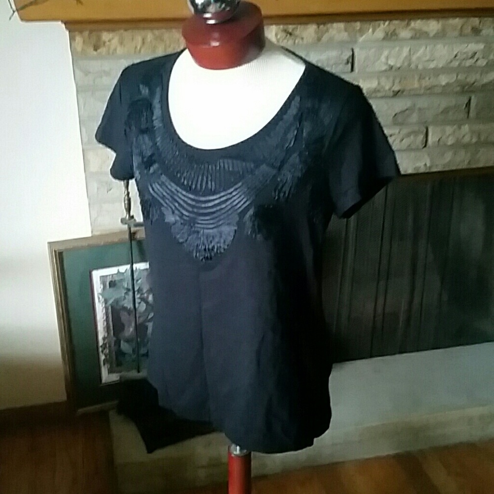 Coldwater Creek Black Embellished Top M NWOT!